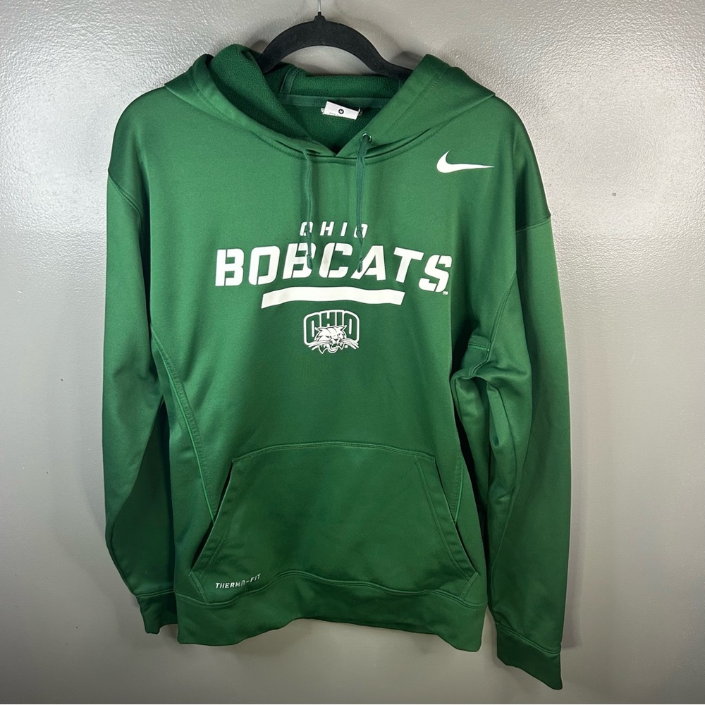 Nike Thermafit Ohio Bobcats College University Green Pullover Hoodie Size Medium